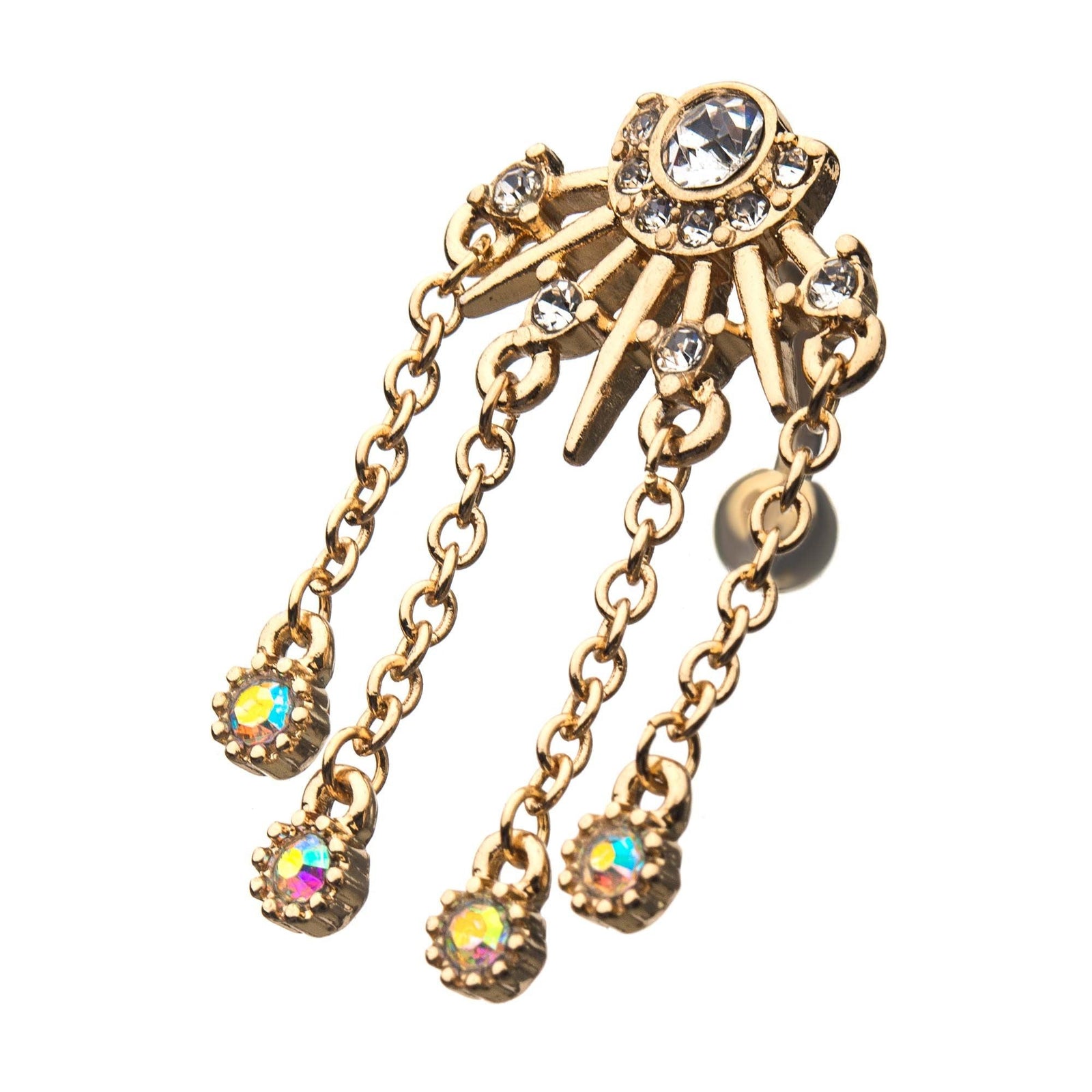 TBD-Belly Gold PVD Spikes Gems Dangling Chains Reverse Dangle Navel -Rebel Bod-RebelBod