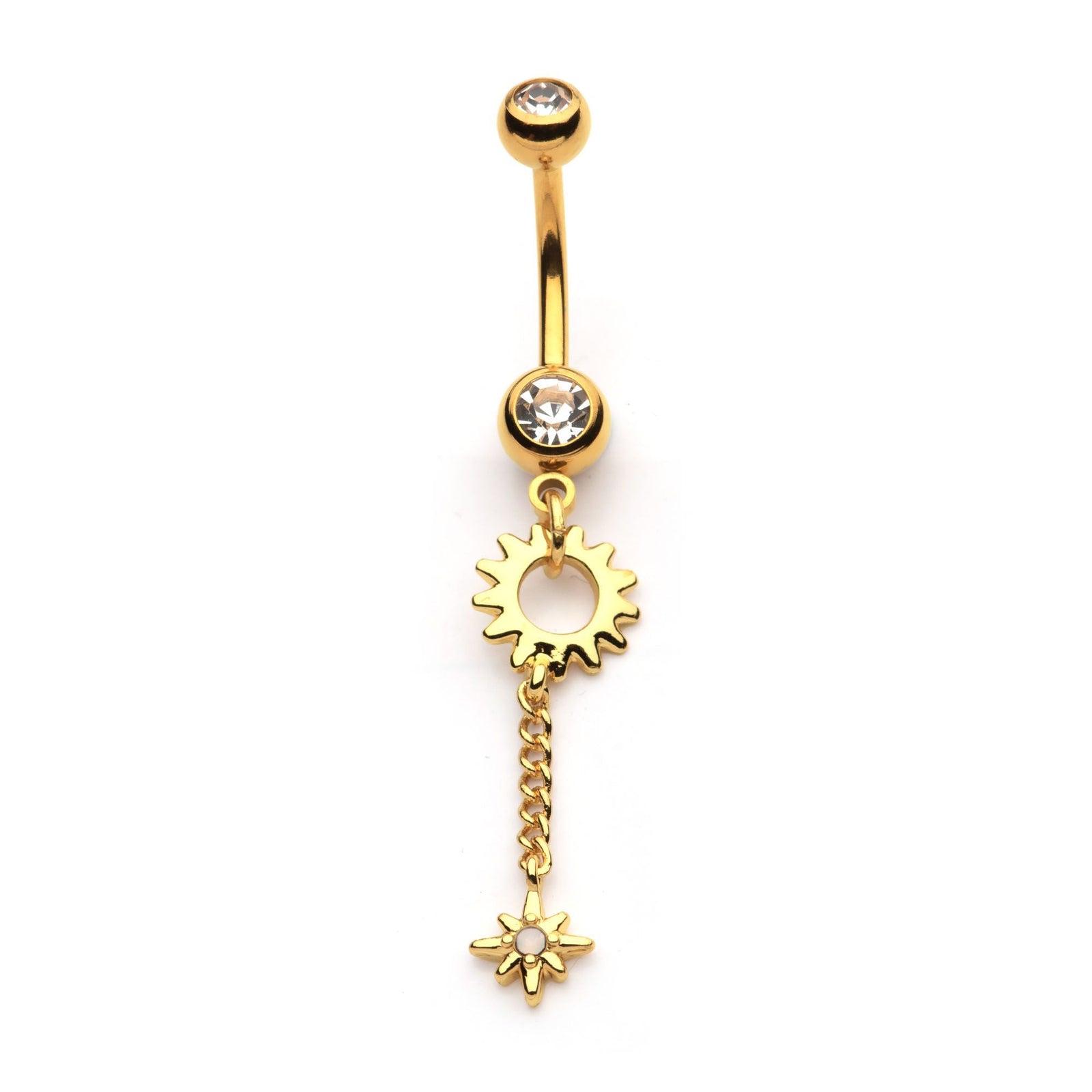 Belly Gold PVD Sun Chain Dangle Opalite Starburst Navel nsq22215 -Rebel Bod-RebelBod