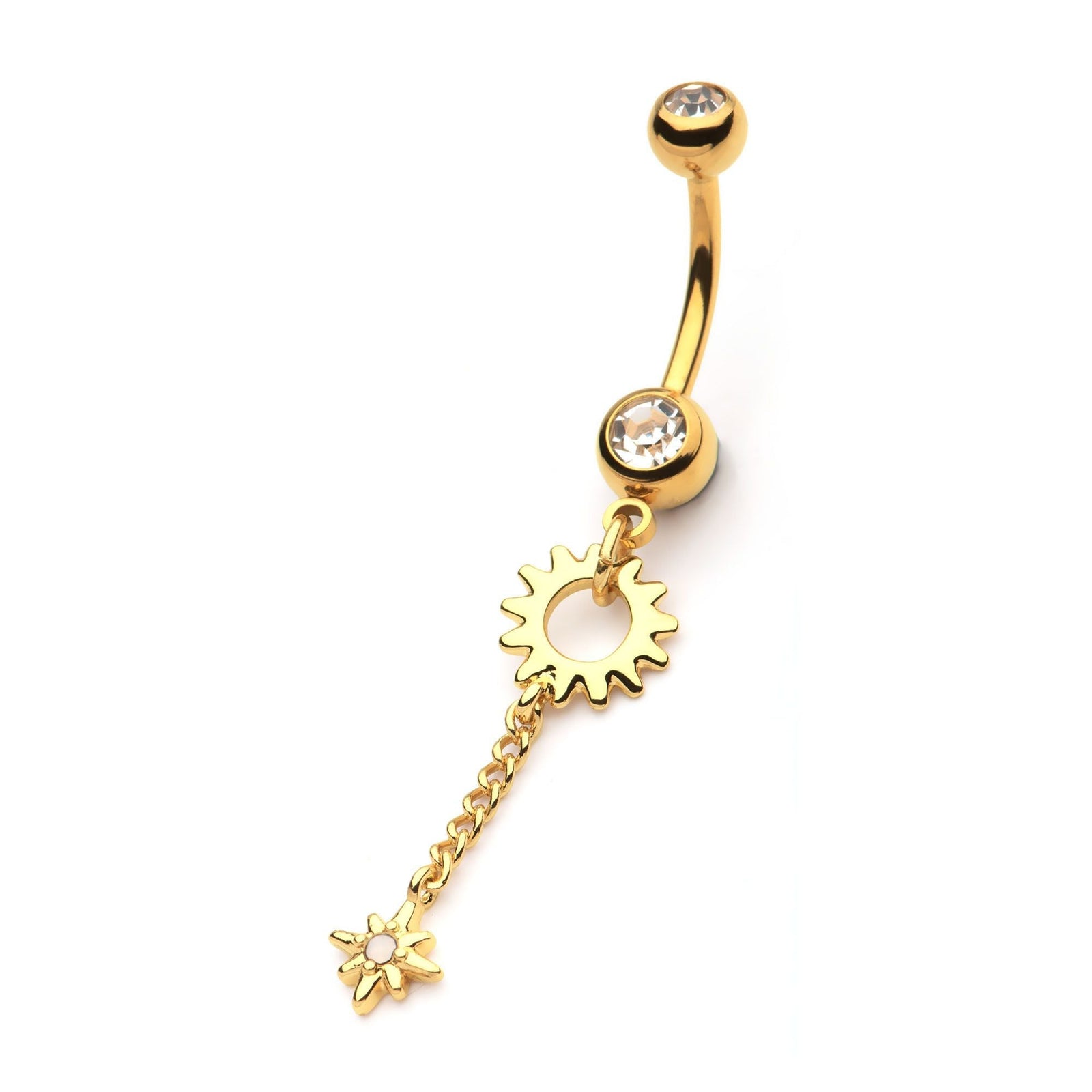 Belly Gold PVD Sun Chain Dangle Opalite Starburst Navel nsq22215 -Rebel Bod-RebelBod