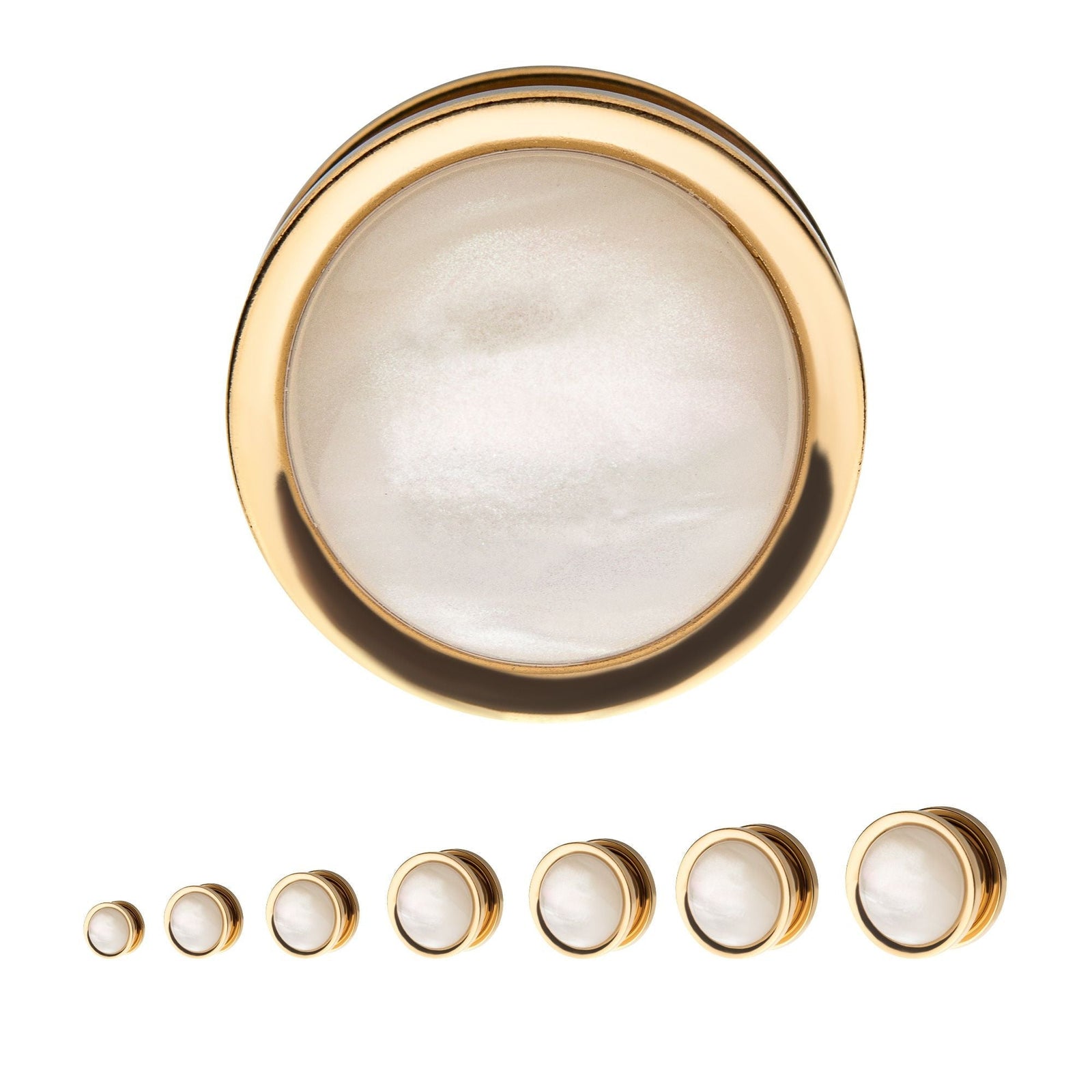 TBD-Plugs Gold PVD White Pearl Stone Screw Fit Plug -Rebel Bod-RebelBod