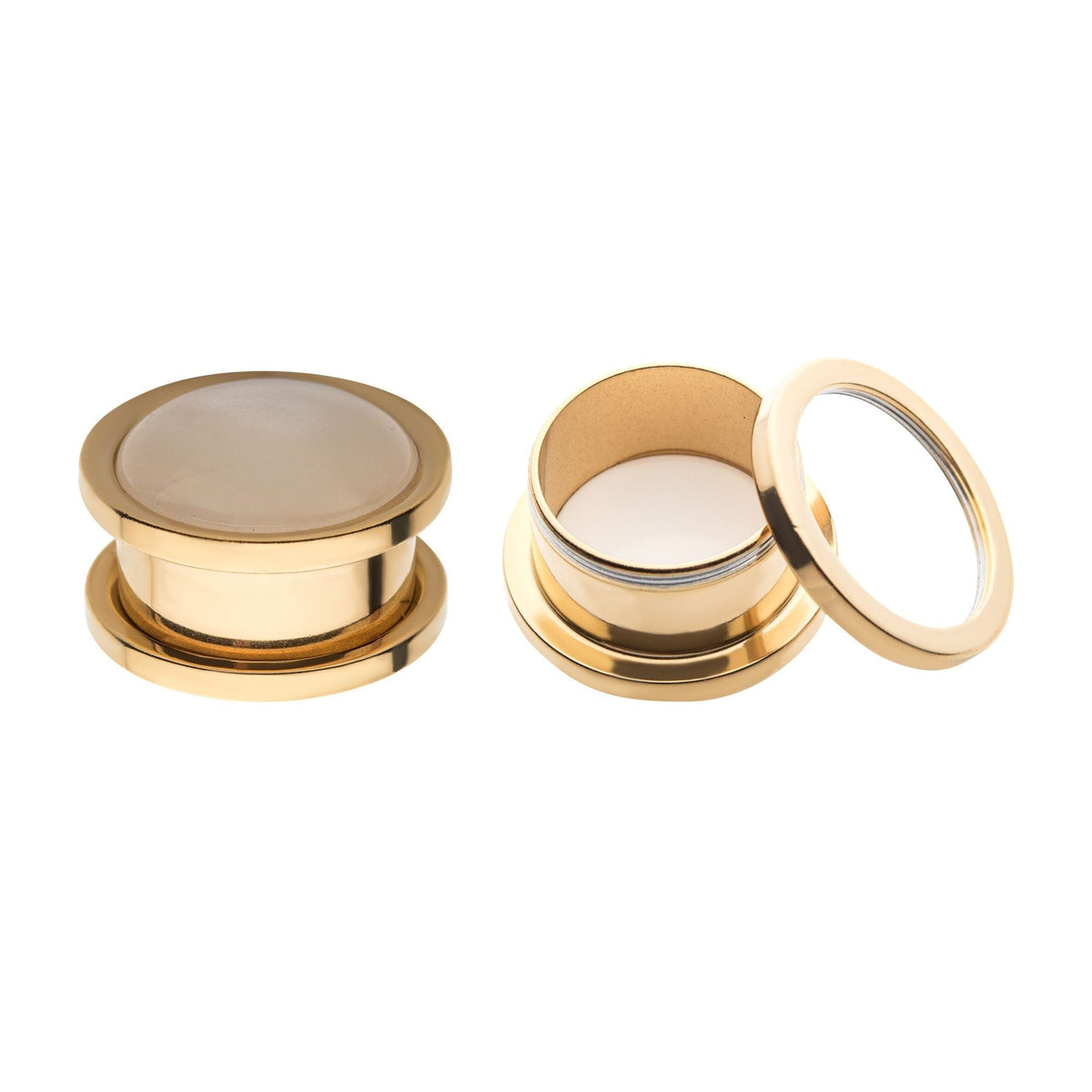 TBD-Plugs Gold PVD White Pearl Stone Screw Fit Plug -Rebel Bod-RebelBod