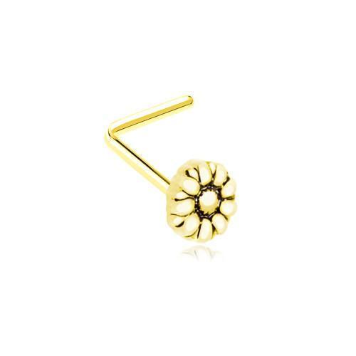 Golden Antique Dasiy Flower L-Shape Nose Ring