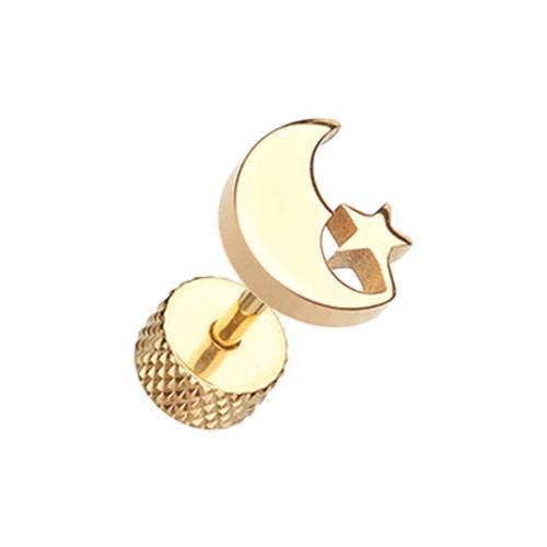 Golden Crescent Moon Star Fake Plug - 1 Pair