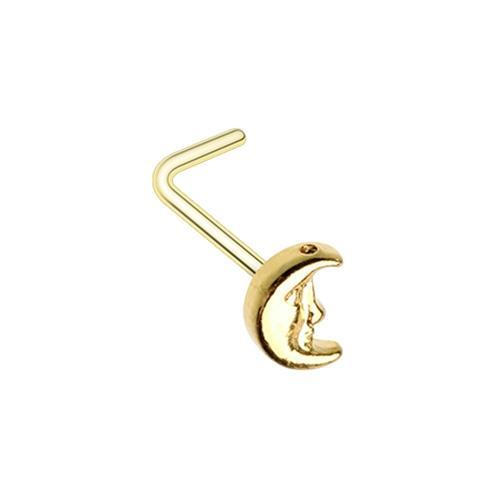 Golden Cresent Moon Face Nose L-Shape Nose Ring