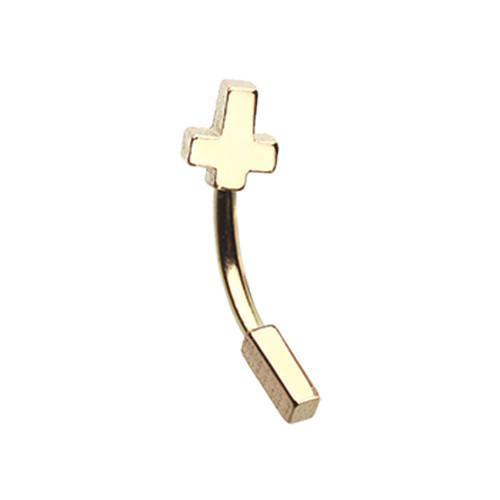 Golden Cross Curved Barbell Eyebrow Ring