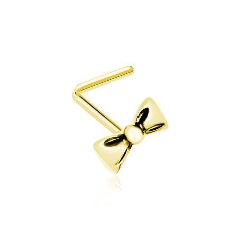 Golden Cutesy Bow-Tie L-Shape Nose Ring
