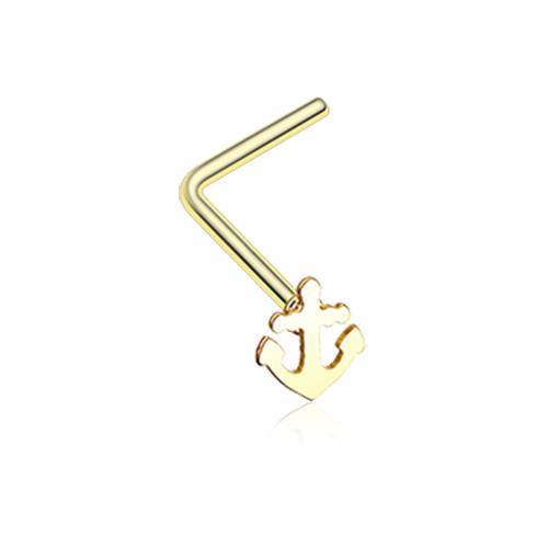Golden Dainty Anchor Icon L-Shaped Nose Ring