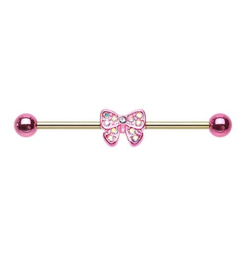 Golden Dainty Bow-Tie Sparkle Industrial Barbell - 1 Piece