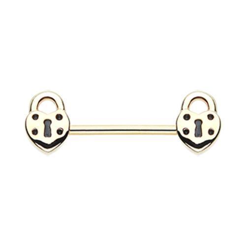 Golden Dainty Heart Lock Nipple Barbell - 1 Piece