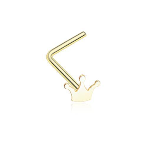 Golden Dainty Princess Crown Icon L-Shaped Nose Ring