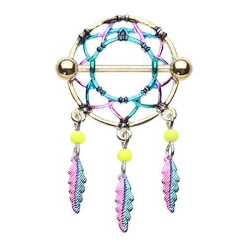 Golden Dreamcatcher Feather Nipple Shield Ring - 1 Piece