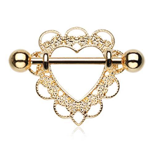 Golden Heart Filigree Nipple Shield Ring - 1 Piece
