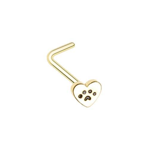Golden Heart Paw Animal Lover L-Shape Nose Ring