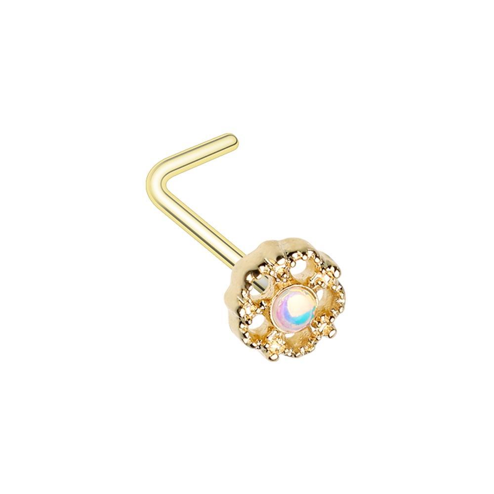 Golden Illuminating Lotus Ornate L-Shaped Nose Ring