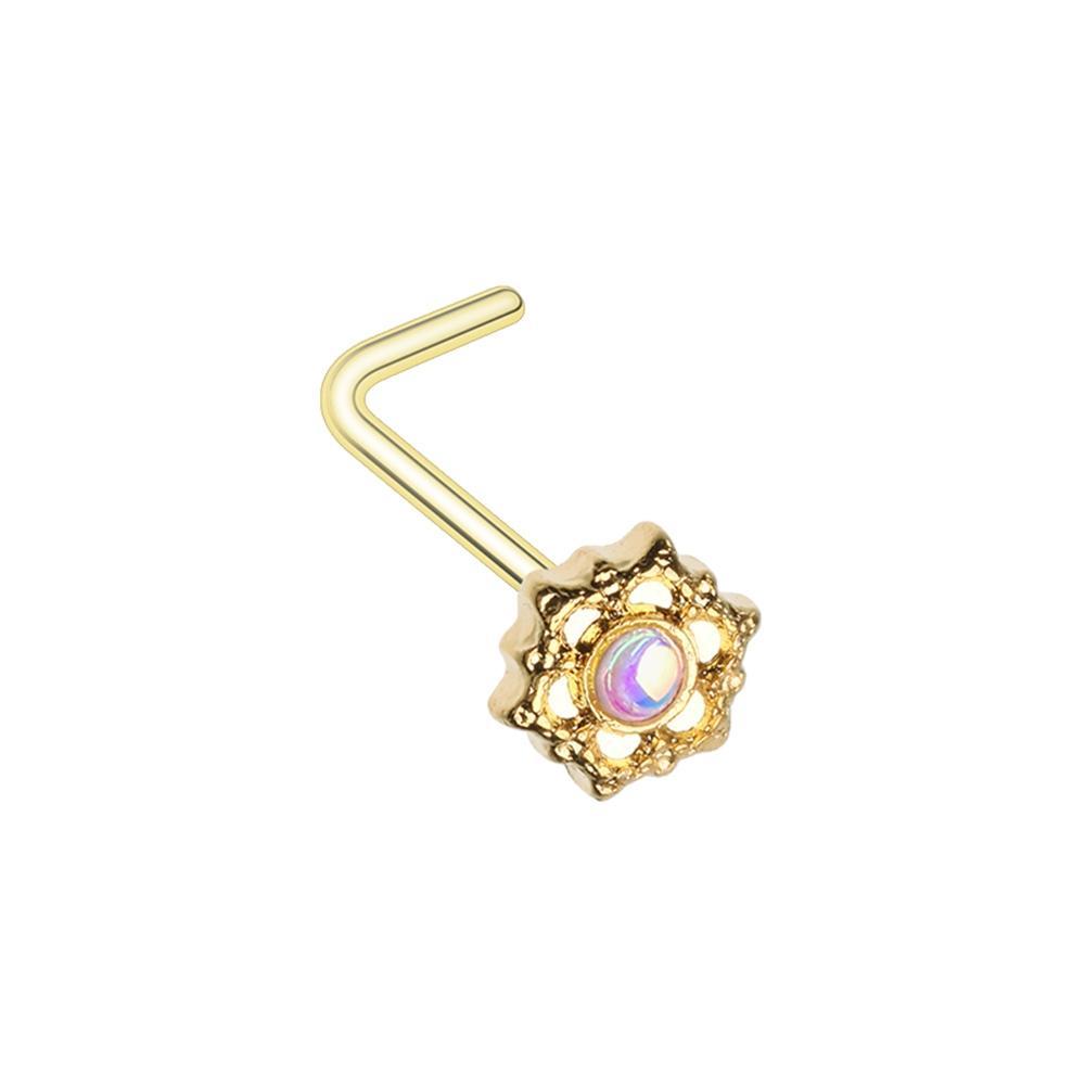 Golden Illuminating Mandala Ornate L-Shaped Nose Ring