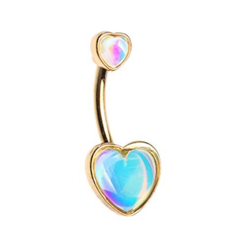 Golden Illuminating Two Heart Belly Button Ring
