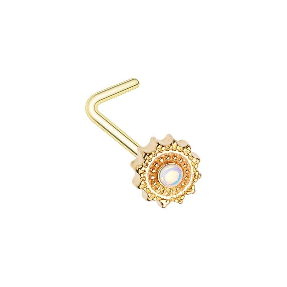 Golden Moonstone Mandela L-Shaped Nose Ring