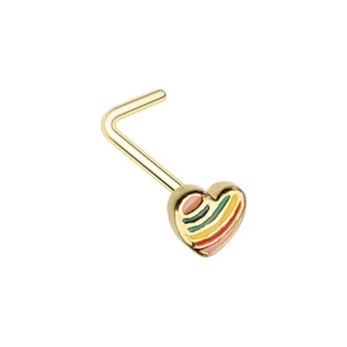 Golden Power of Love Rainbow Pride Heart L-Shape Nose Ring