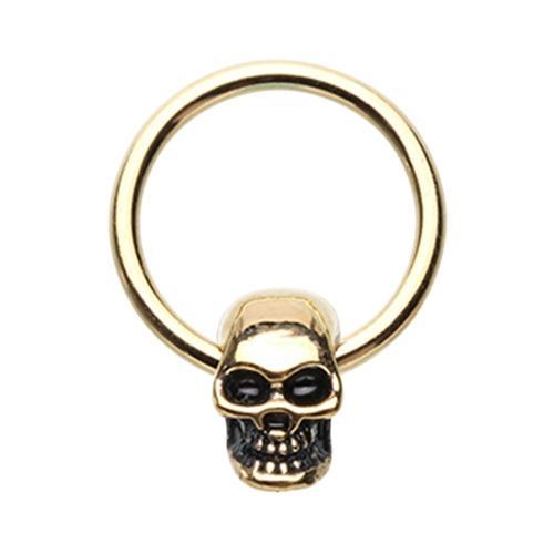 Golden Skull Head Captive Bead Ring