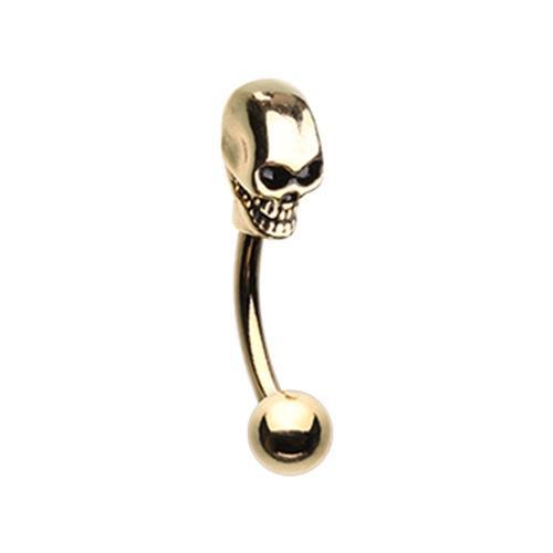 Golden Skull Head Curved Barbell Eyebrow Ring