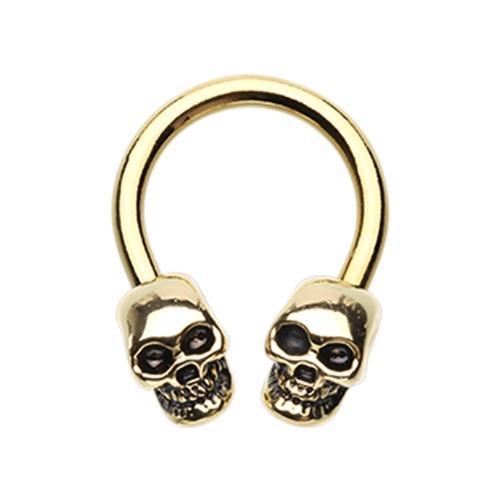 Golden Skull Head Horseshoe Circular Barbell