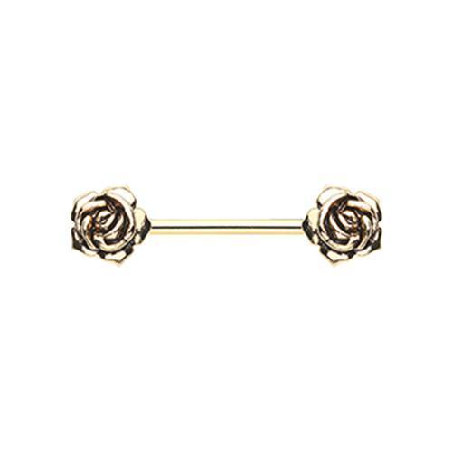 Golden Vintage Rose Flower Nipple Barbell Ring - 1 Piece