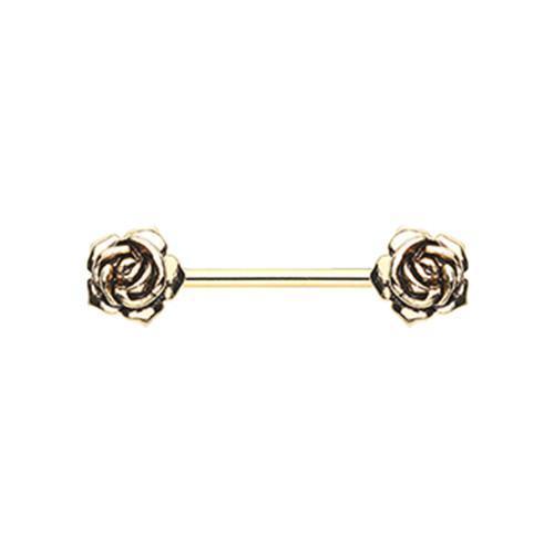 Golden Vintage Rose Flower Nipple Barbell - 1 Piece