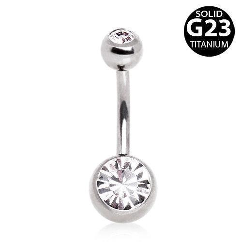Belly Ring - No Dangle Grade 23 Solid Titanium Navel Ring with Gemmed Balls -Rebel Bod-RebelBod