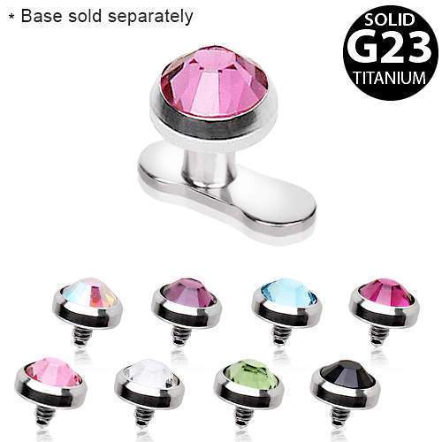 Grade 23 Titanium Internally Threaded Dermal Top w/ Cubic Zirconia
