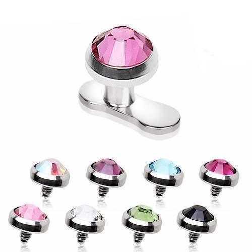 Grade 23 Titanium Internally Threaded Dermal Top w/ Cubic Zirconia