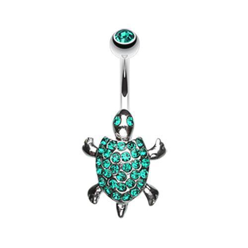 Green Adorable Turtle Dance Belly Button Ring