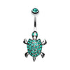 Green Adorable Turtle Dance Belly Button Ring