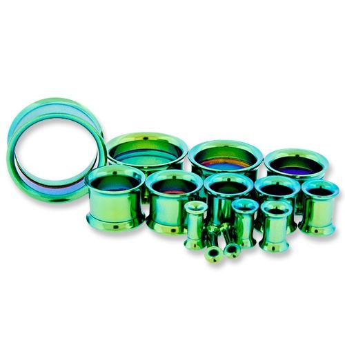 Tunnels - Double Flare Green Anodized Internally Threaded Tunnels  - 1 Piece -Rebel Bod-RebelBod