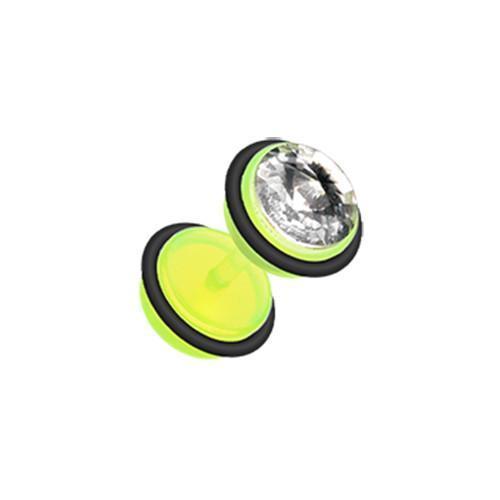 Green Bio Flexible Gem Top Acrylic Fake Plug w/ O-Rings - 1 Pair