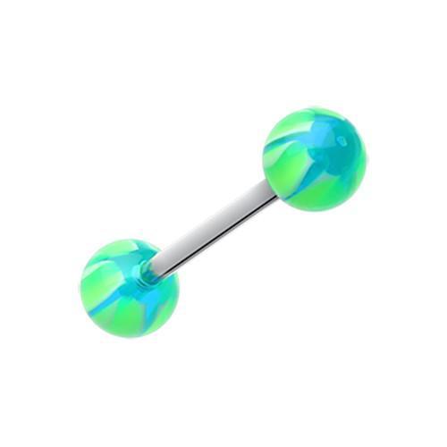 Green/Blue Swirl Punch Acrylic Top Barbell Tongue Ring
