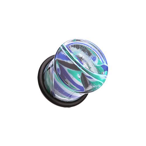 Green/Blue Vibrant Marble Swirls Single Flared Ear Gauge Plug - 1 Pair