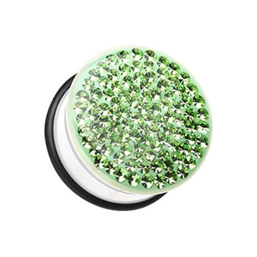 Green Brilliant Sparkles White Body Single Flared Ear Gauge Plug - 1 Pair