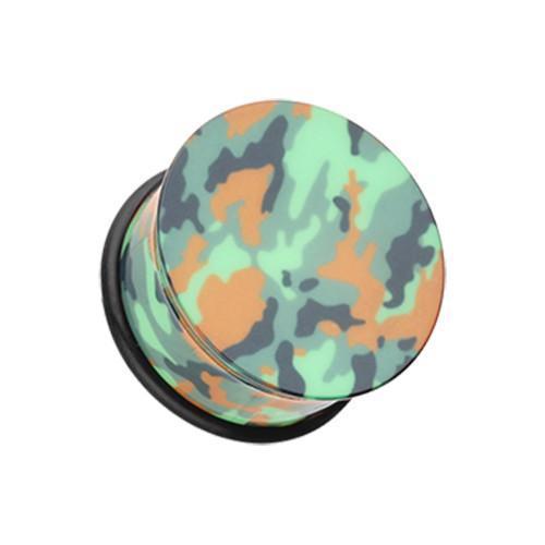 Green Camouflage Acrylic Single Flared Ear Gauge Plug - 1 Pair