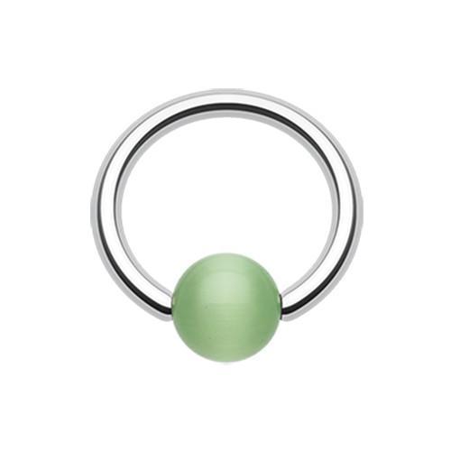 Green Cat Eye Stone Bead Captive Bead Ring