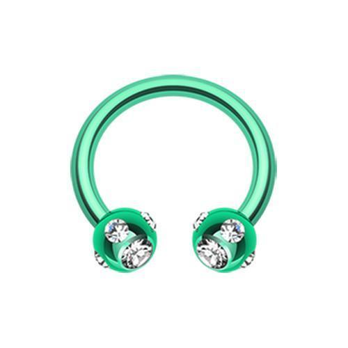 Green/Clear Black PVD Aurora Gem Ball Horseshoe Circular Barbell