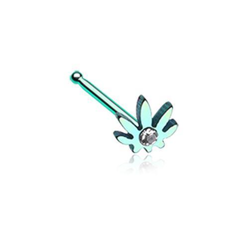 Green/Clear Cannabis Sparkle Nose Stud Ring