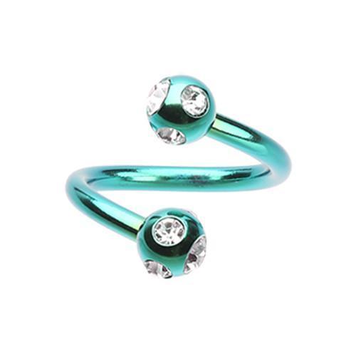Green/Clear PVD Aurora Gem Ball Twist Spiral Ring