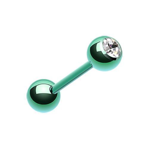 Green/Clear PVD Gem Ball Barbell Tongue Ring