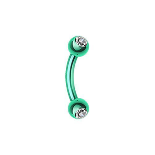 Green/Clear PVD Double Gem Ball Curved Barbell Eyebrow Ring