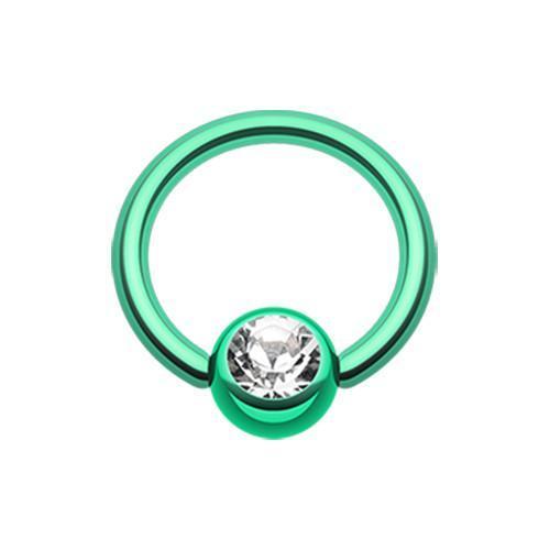 Green/Clear PVD Gem Ball Captive Bead Ring