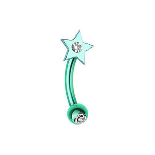 Green/Clear PVD Sparkle Star Curved Barbell Eyebrow Ring