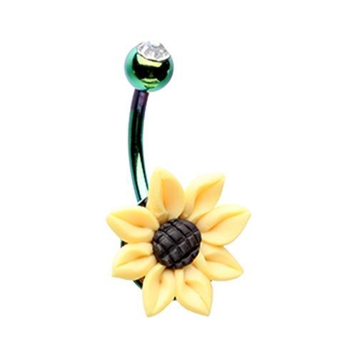 Green/Clear Follow the Sun Flower Belly Button Ring