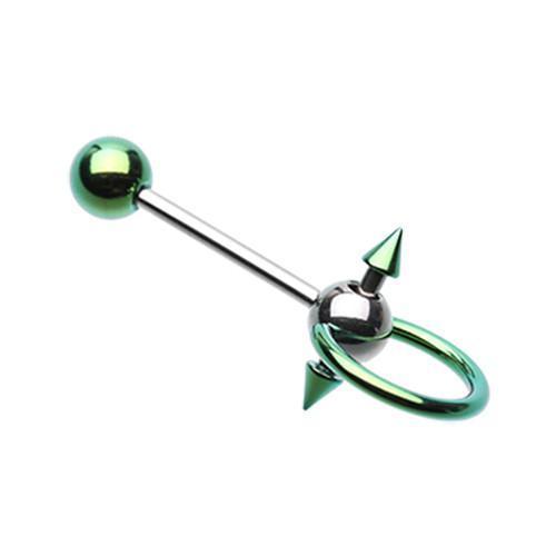 Green PVD Double Spike Slave Barbell Ring
