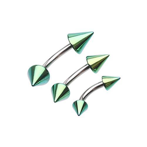 CURVED BARBELL Green Colorline PVD Spike Top Curved Barbell Ring -Rebel Bod-RebelBod