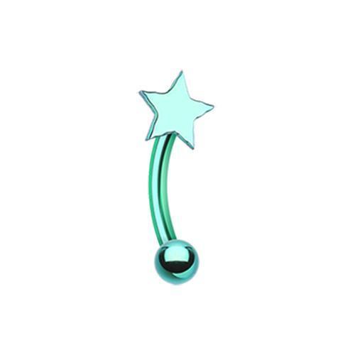 Green PVD Star Curved Barbell Eyebrow Ring